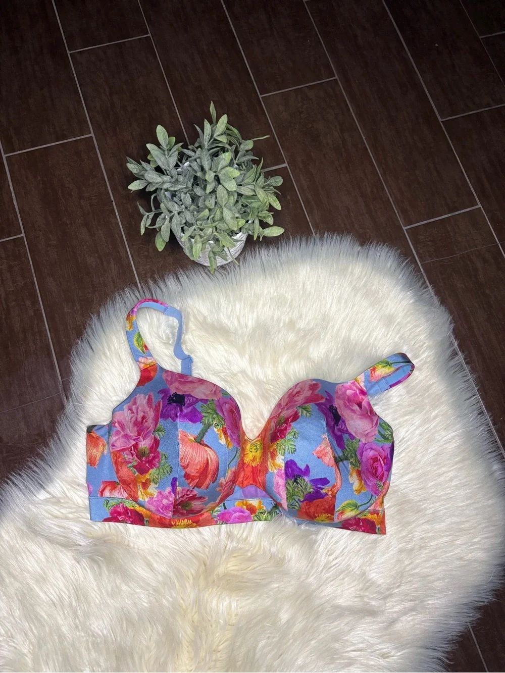 Cacique lightly lined balconette Floral Underwire Bra Sz 42 F